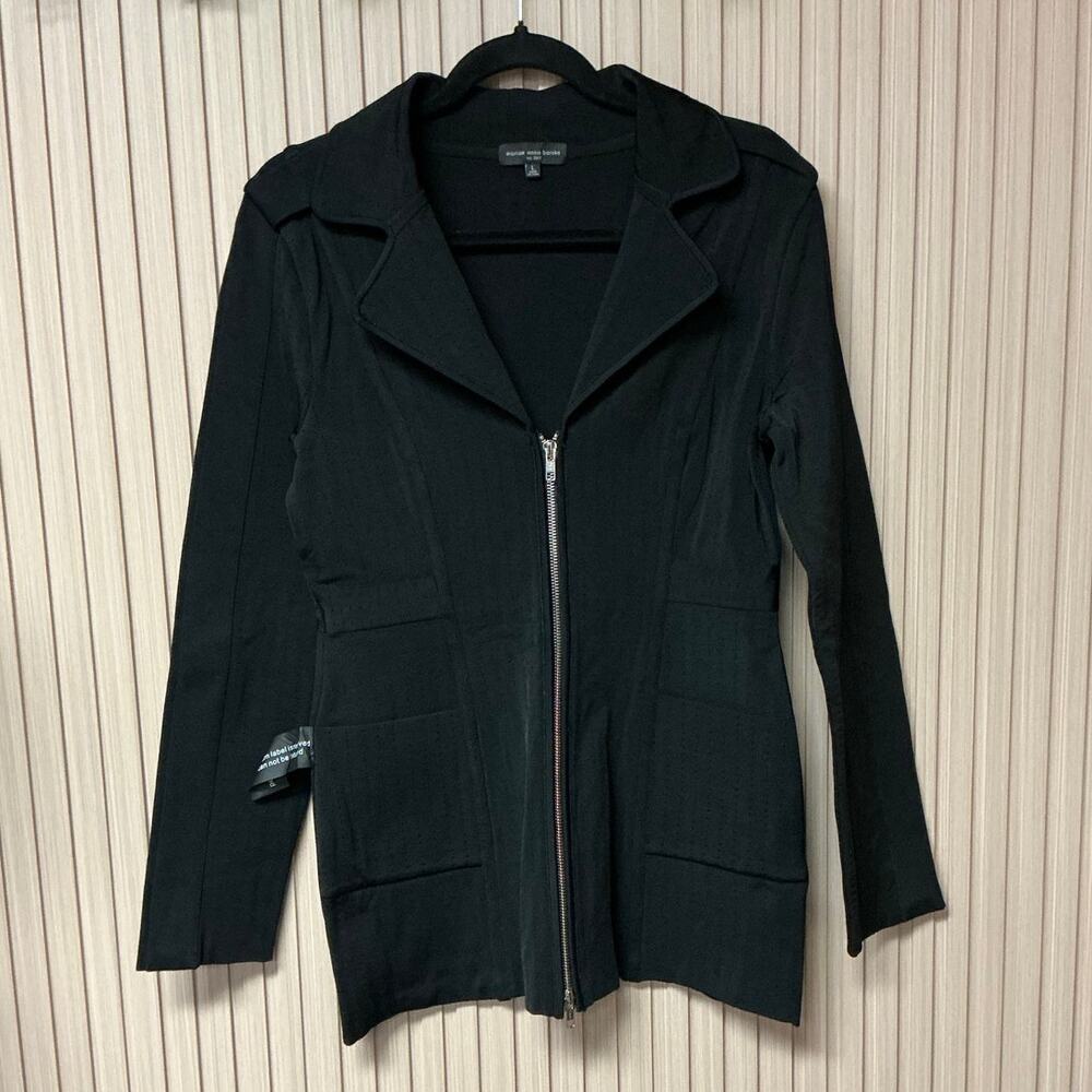 Mariam Anna Barska Black Zip-Front Knit Blazer Jacket Size L